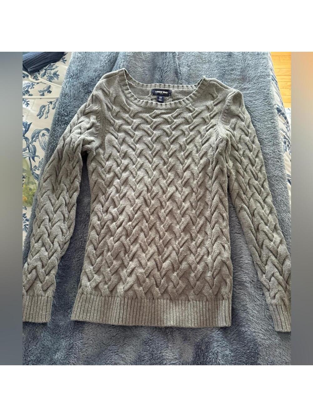 Lands' End XS Gray Cable Knit Sweater